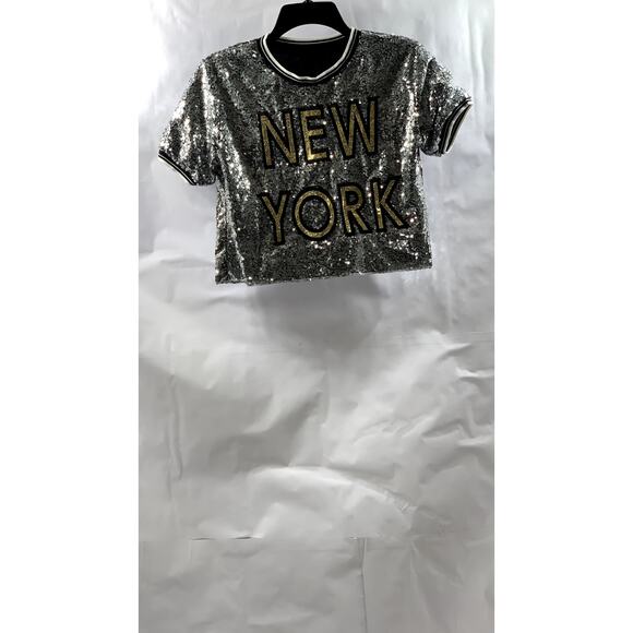 UNBRANDED Women's Silver/Gold Sequin Embellished Crewneck Crop Top SZ One-Size - Picture 1 of 8